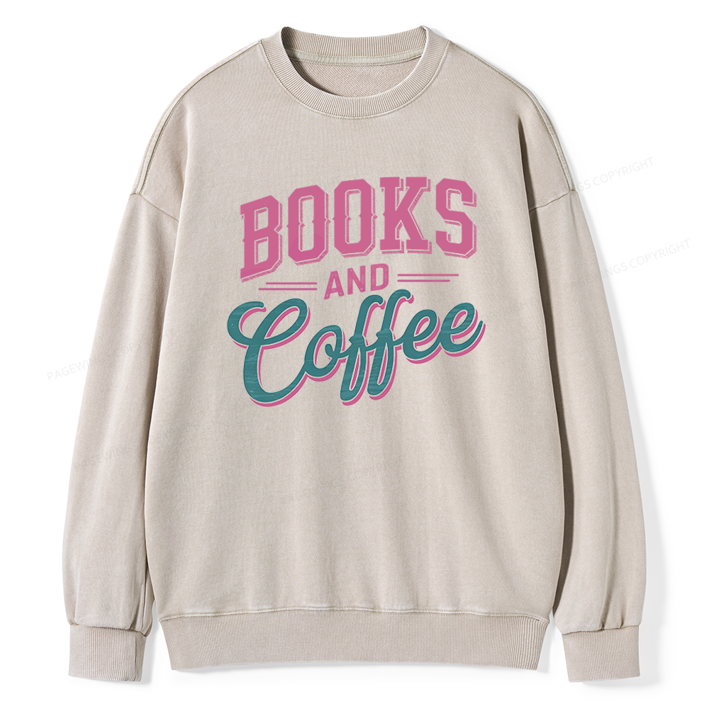 Pagewings Books And Coffee Unisex Washed Sweatshirt