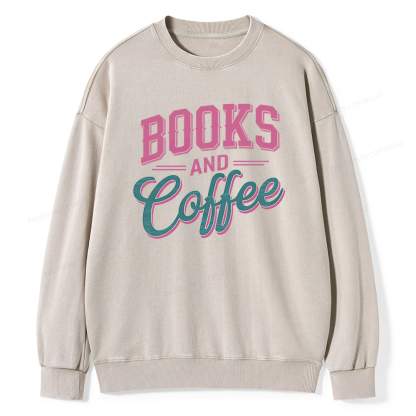 Pagewings Books And Coffee Unisex Washed Sweatshirt