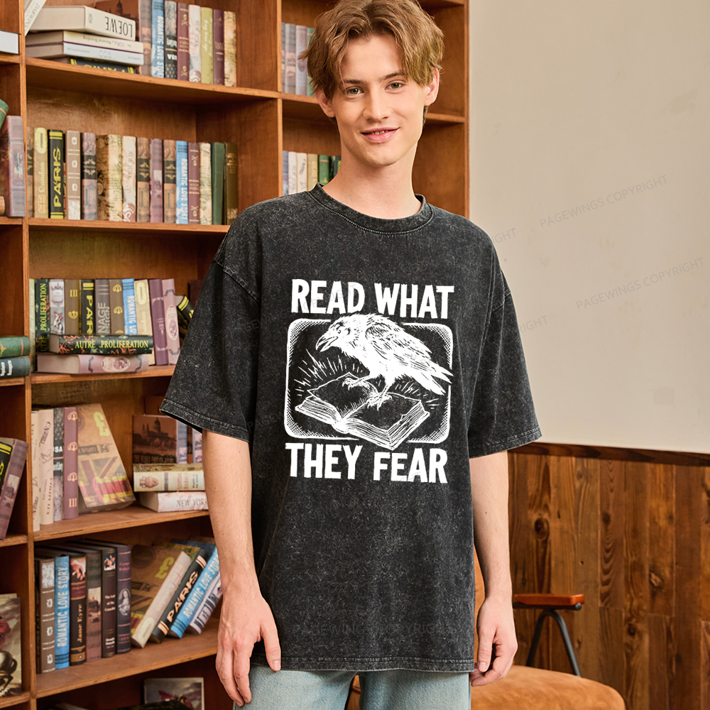 Pagewings Read What They Fear Unisex Washed T-shirt
