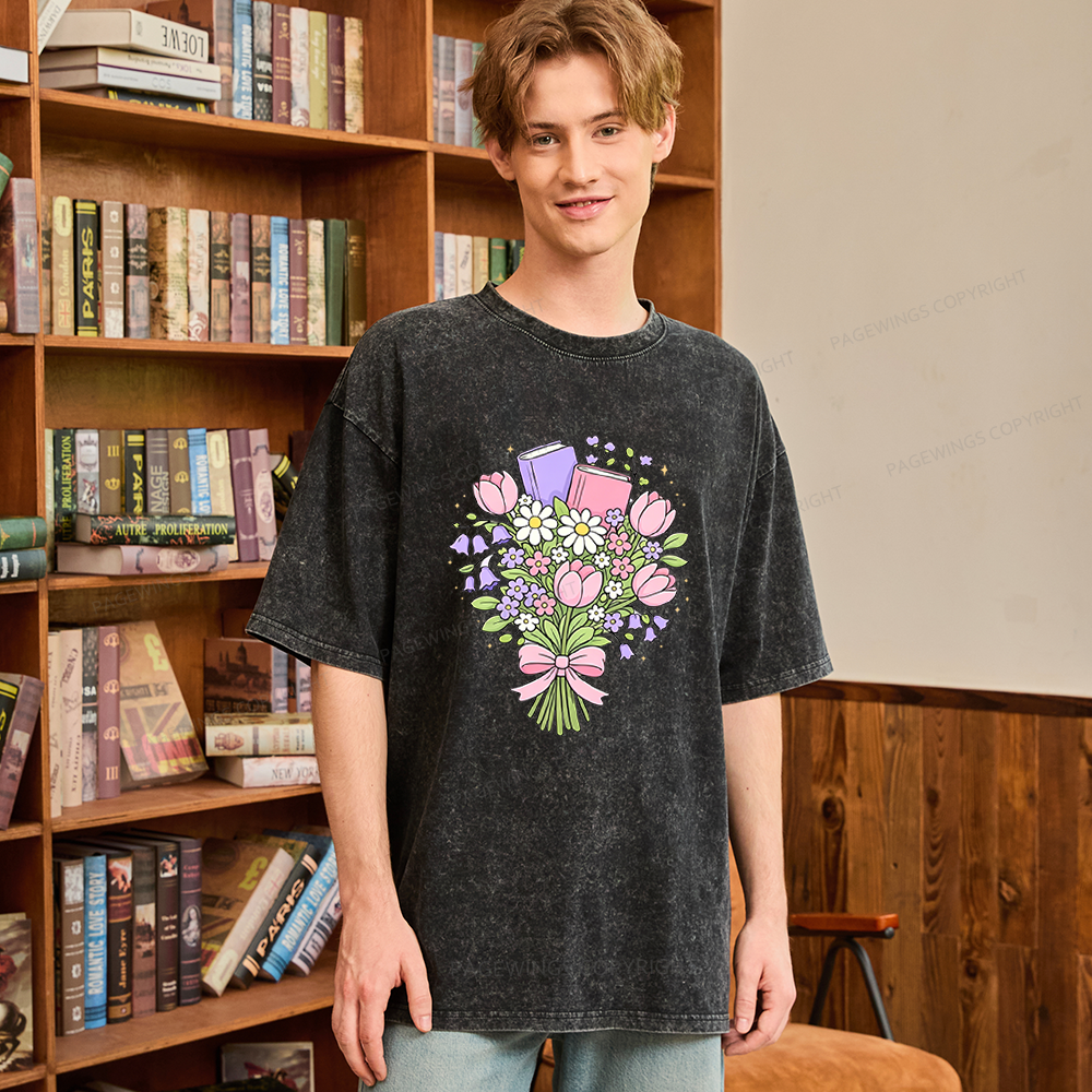 Pagewings Spring Book Bouquet Unisex Washed T-shirt