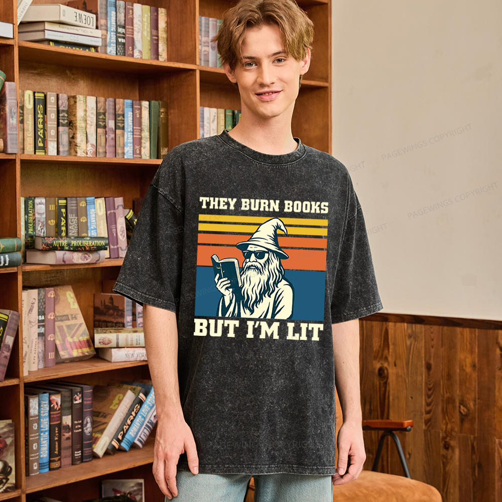 Pagewings They Burn Books Unisex Washed T-shirt