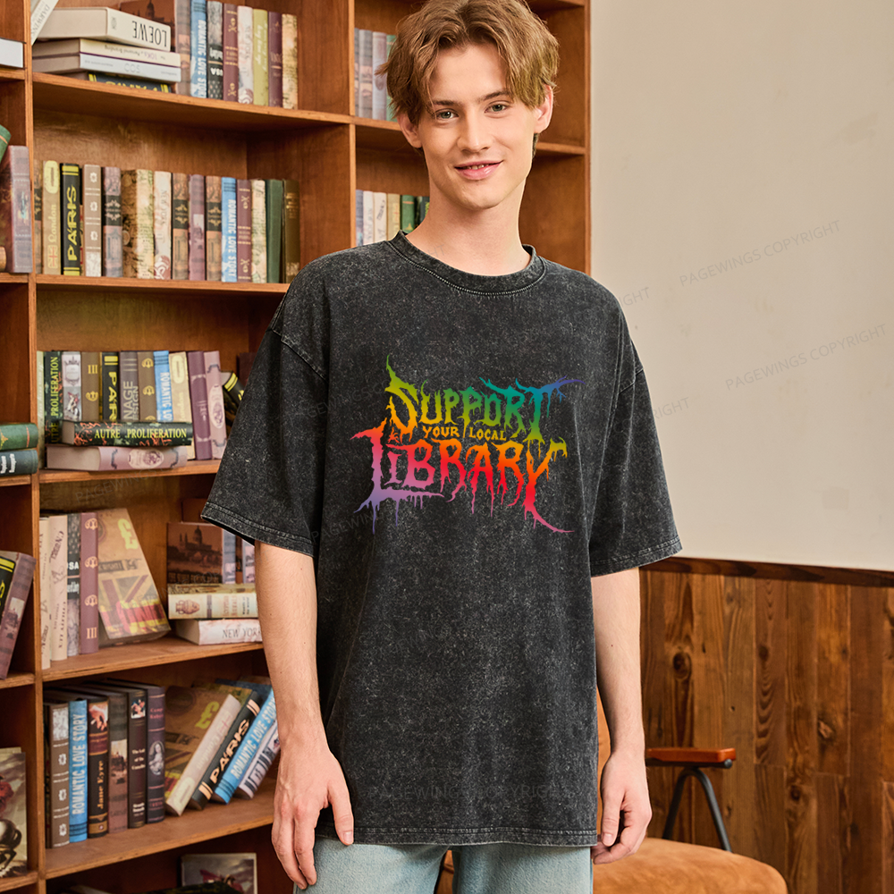 Pagewings Support Your Local Library Unisex Washed T-shirt
