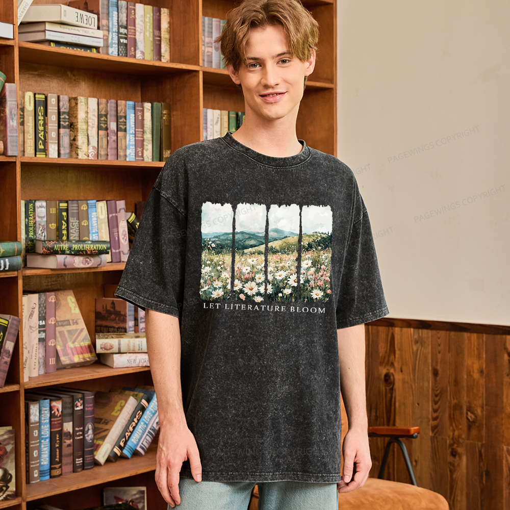Pagewings Let Literature Bloom Unisex Washed T-shirt