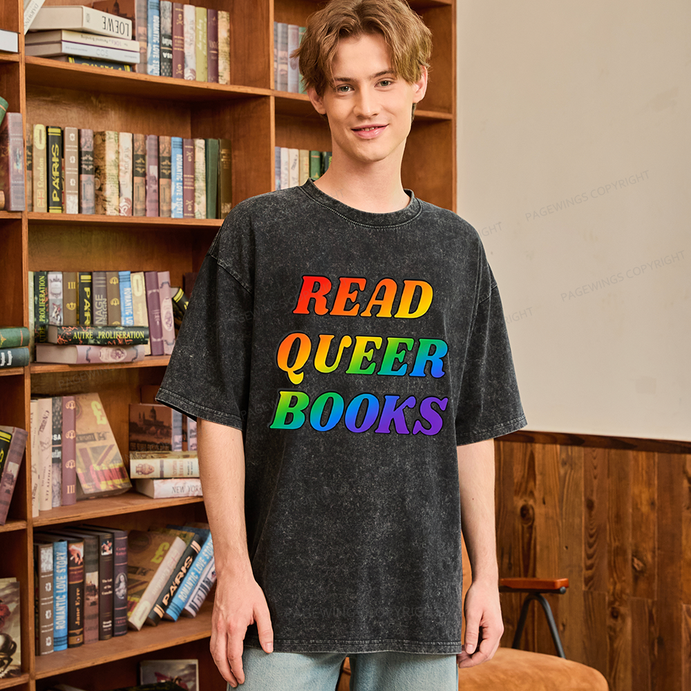 Pagewings Queer Books Unisex Washed T-shirt