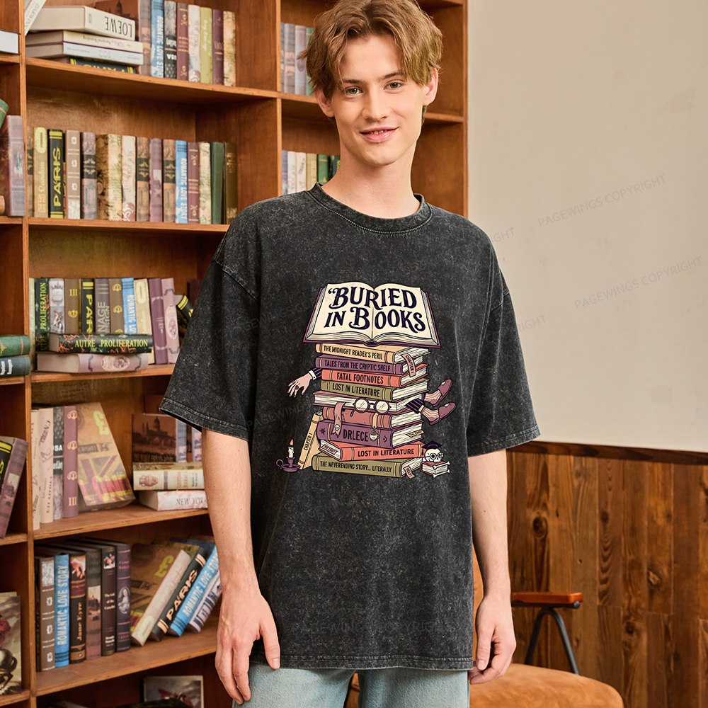 Pagewings Buried In Books Unisex Washed T-shirt