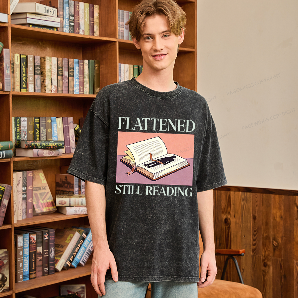 Pagewings Flattened Still Reading Unisex Washed T-shirt