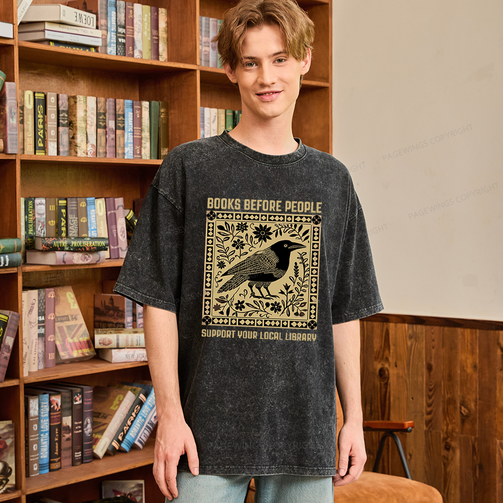 Pagewings Support Your Local Library Unisex Washed T-shirt