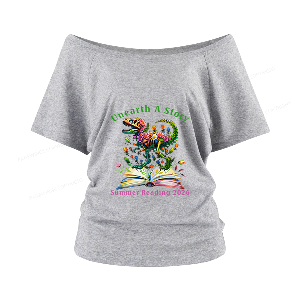 Pagewings Summer Reading 2026 Women Off Shoulder T-shirts