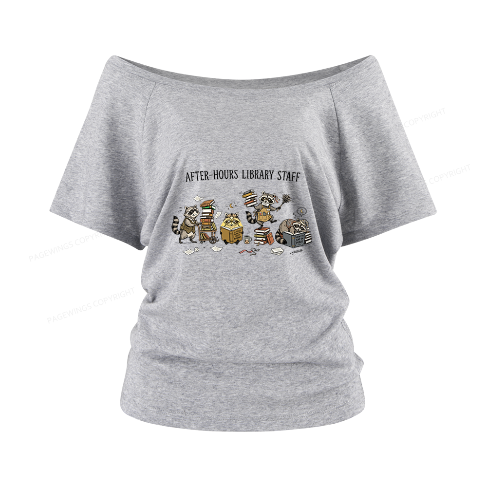 Pagewings After-Hours Library Staff Women Off Shoulder T-shirts