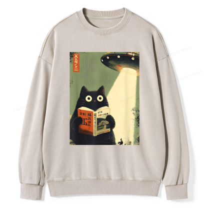 Pagewings Cat Book Lovers Unisex Washed Sweatshirt