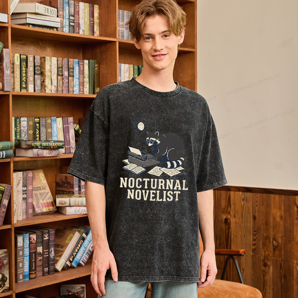 Pagewings Nocturnal Novelist Unisex Washed T-shirt