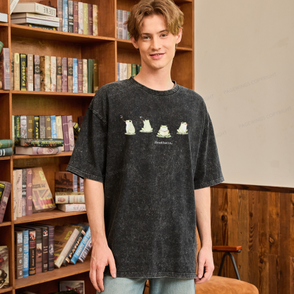 Pagewings Frog Reading Unisex Washed T-shirt