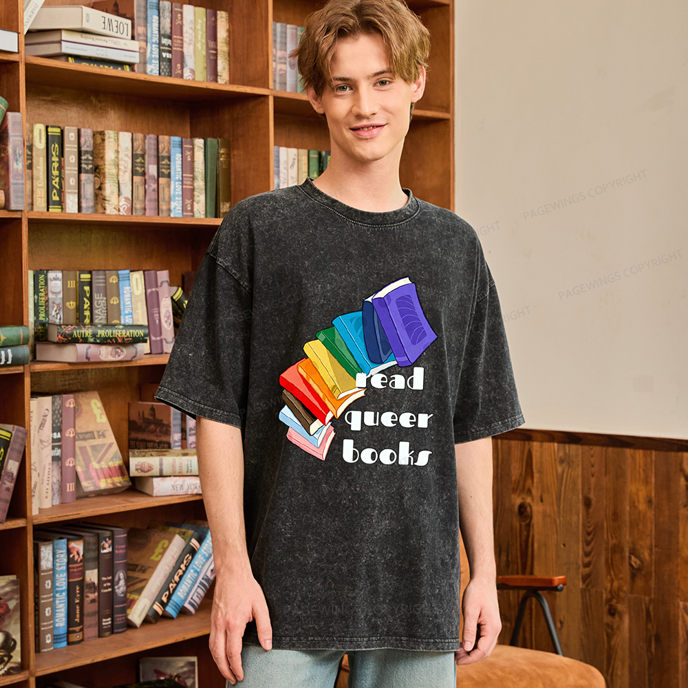 Pagewings Read Queer Books Unisex Washed T-shirt