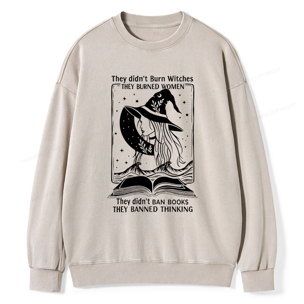 Pagewings They Banned Thinking Unisex Washed Sweatshirt