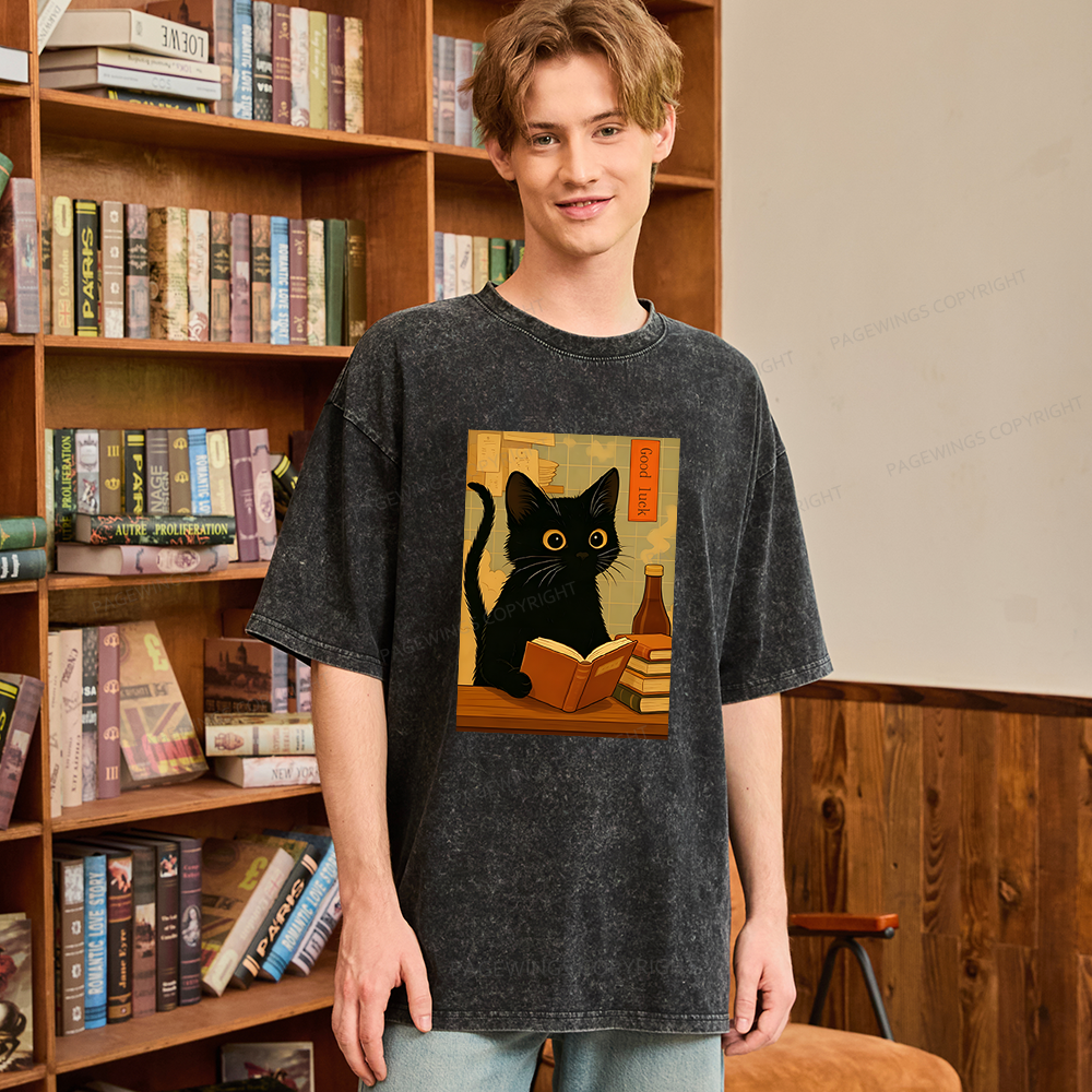 Pagewings Reading Cat Unisex Washed T-shirt