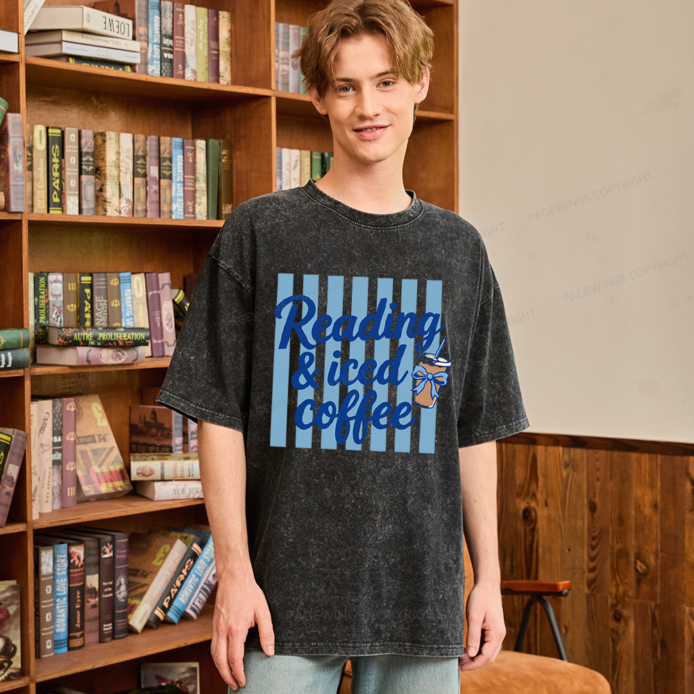 Pagewings Reading And Iced Coffee Unisex Washed T-shirt