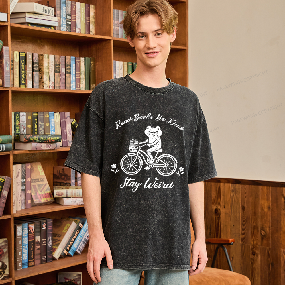 Pagewings Read Books Be Kind Stay Weird Unisex Washed T-shirt