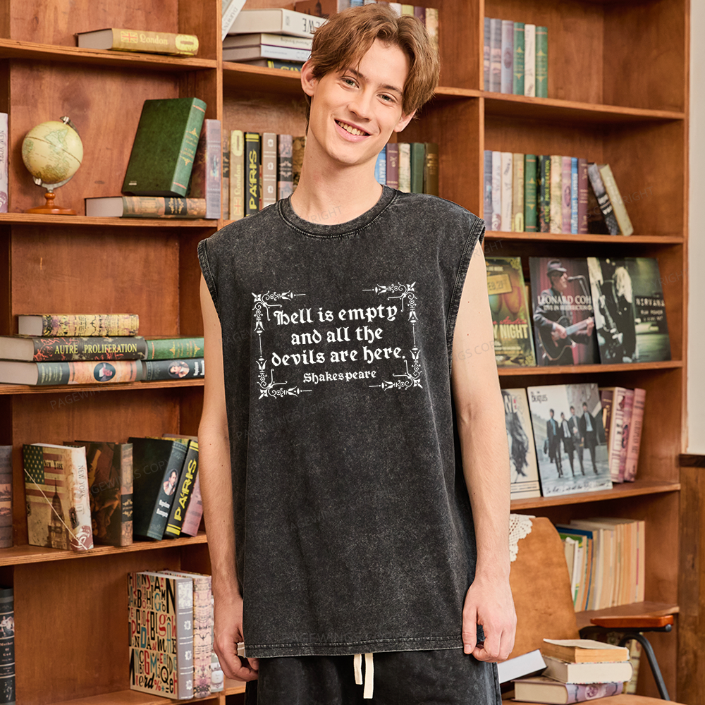 Pagewings Hell Is Empty Unisex Washed Tank Top