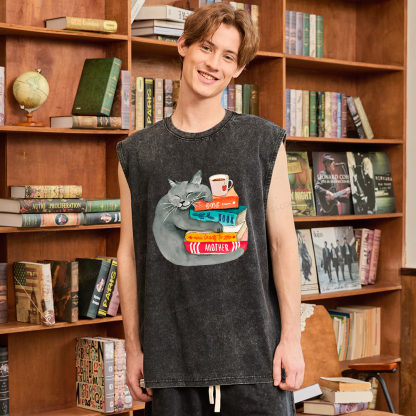 Pagewings Book Lover Cat Unisex Washed Tank Top