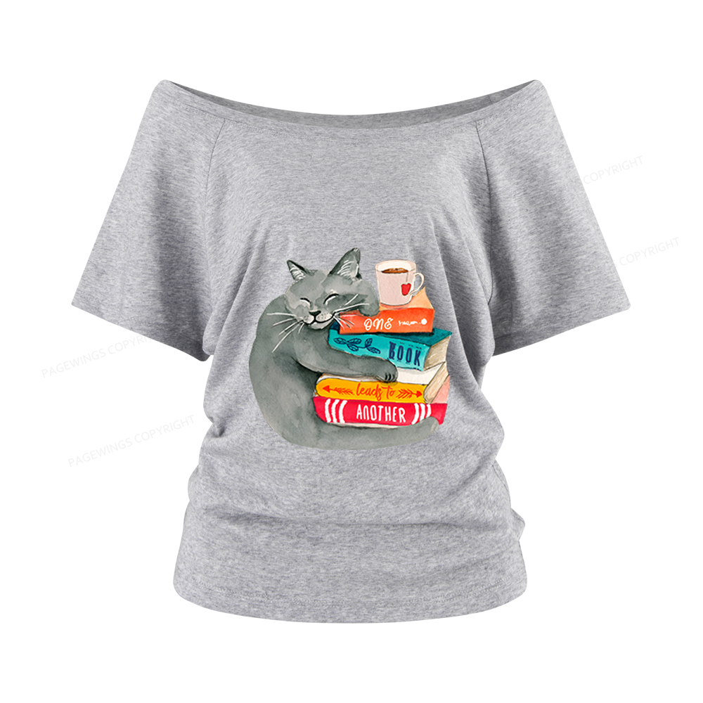 Pagewings Book Lover Cat Women Off Shoulder T-shirts