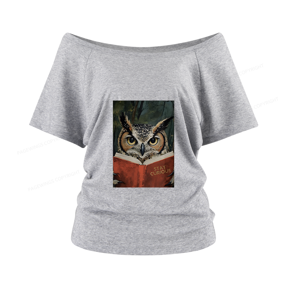 Pagewings Owl Reading Women Off Shoulder T-shirts