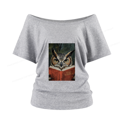 Pagewings Owl Reading Women Off Shoulder T-shirts