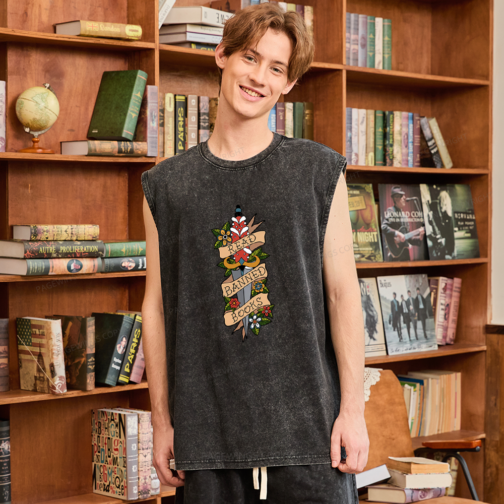 Pagewings Banned Books Unisex Washed Tank Top