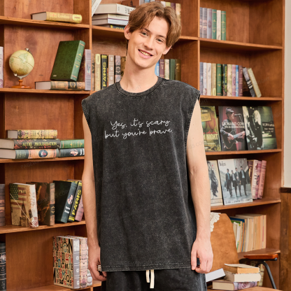 Pagewings Yes It's Scary But You're Brave Unisex Washed Tank Top