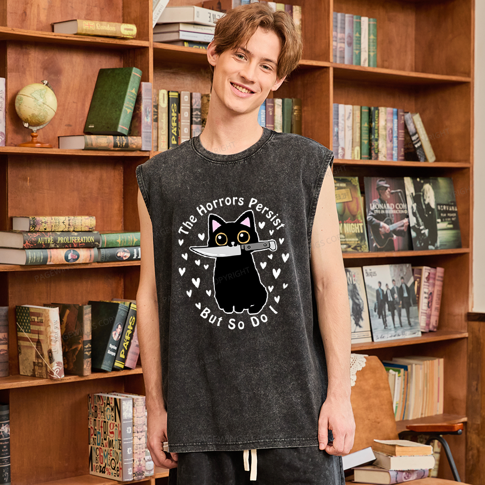 Pagewings The Horrors Persist But So Do I Unisex Washed Tank Top