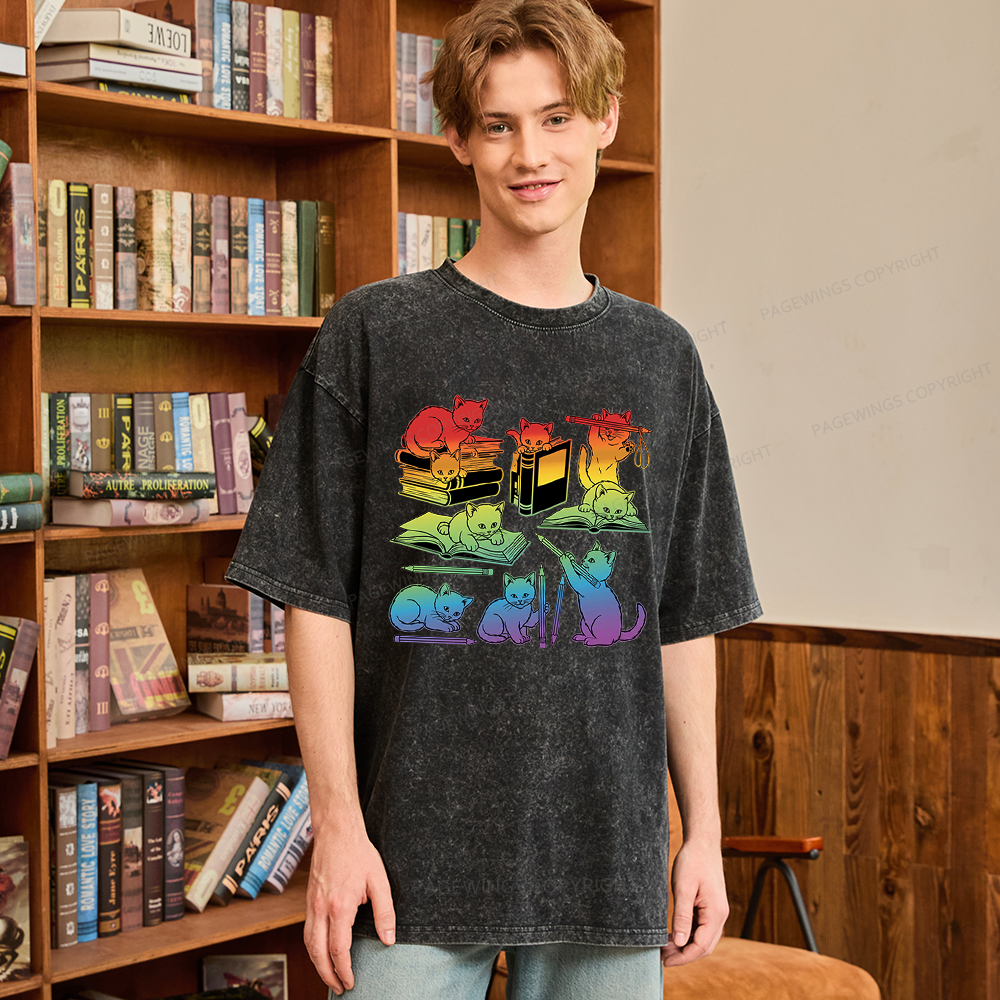 Pagewings Rainbow Cats Unisex Washed T-shirt