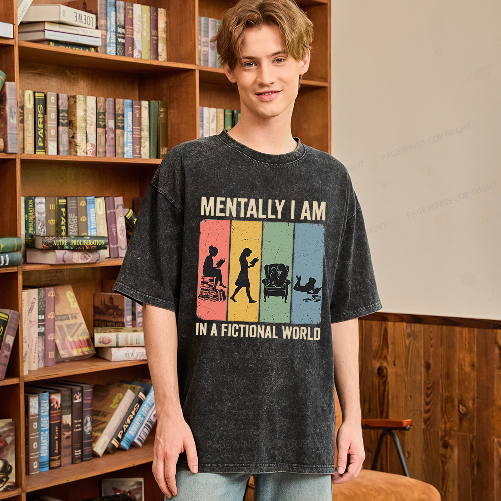 Pagewings Reading In A Fictional World Unisex Washed T-shirt