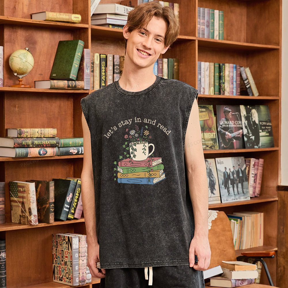 Pagewings Let's Stay In And Read Unisex Washed Tank Top
