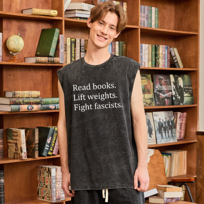Pagewings Read Books Lift Weights Fight Fascists Unisex Washed Tank Top