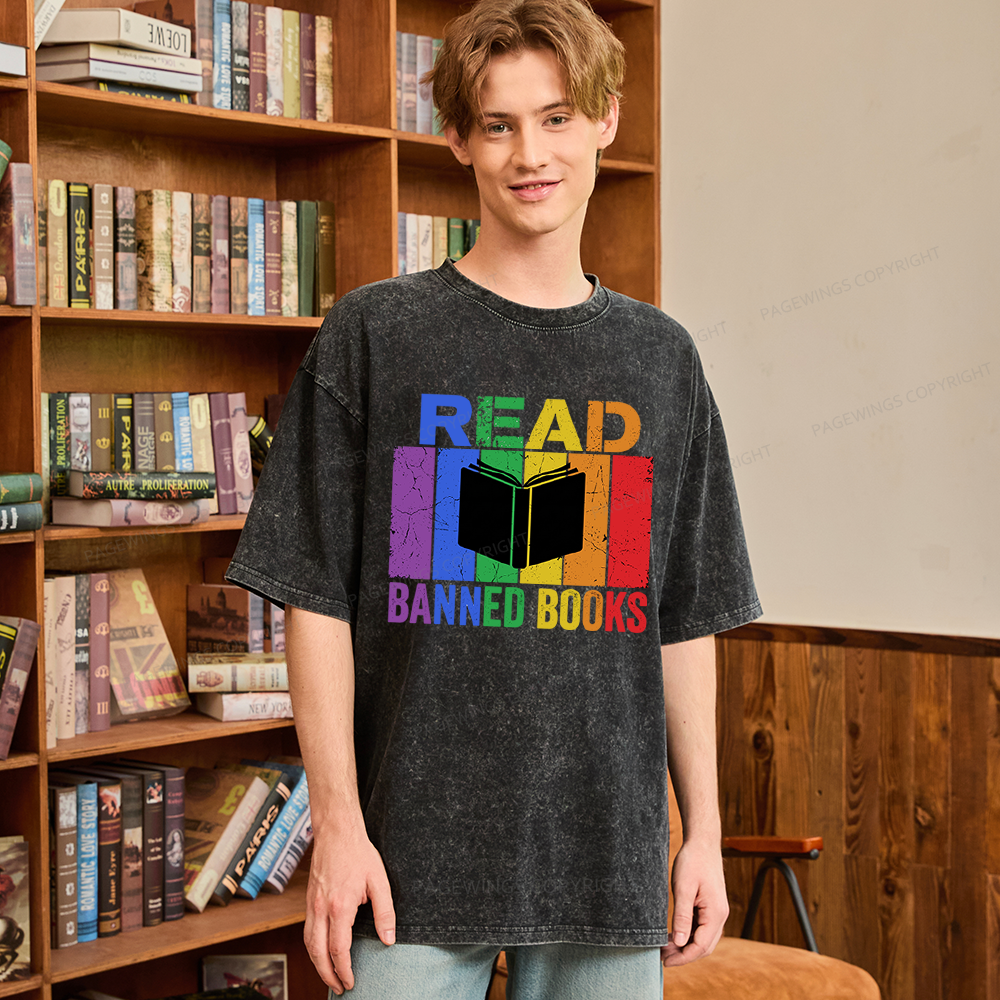 Pagewings Read Banned Books Unisex Washed T-shirt
