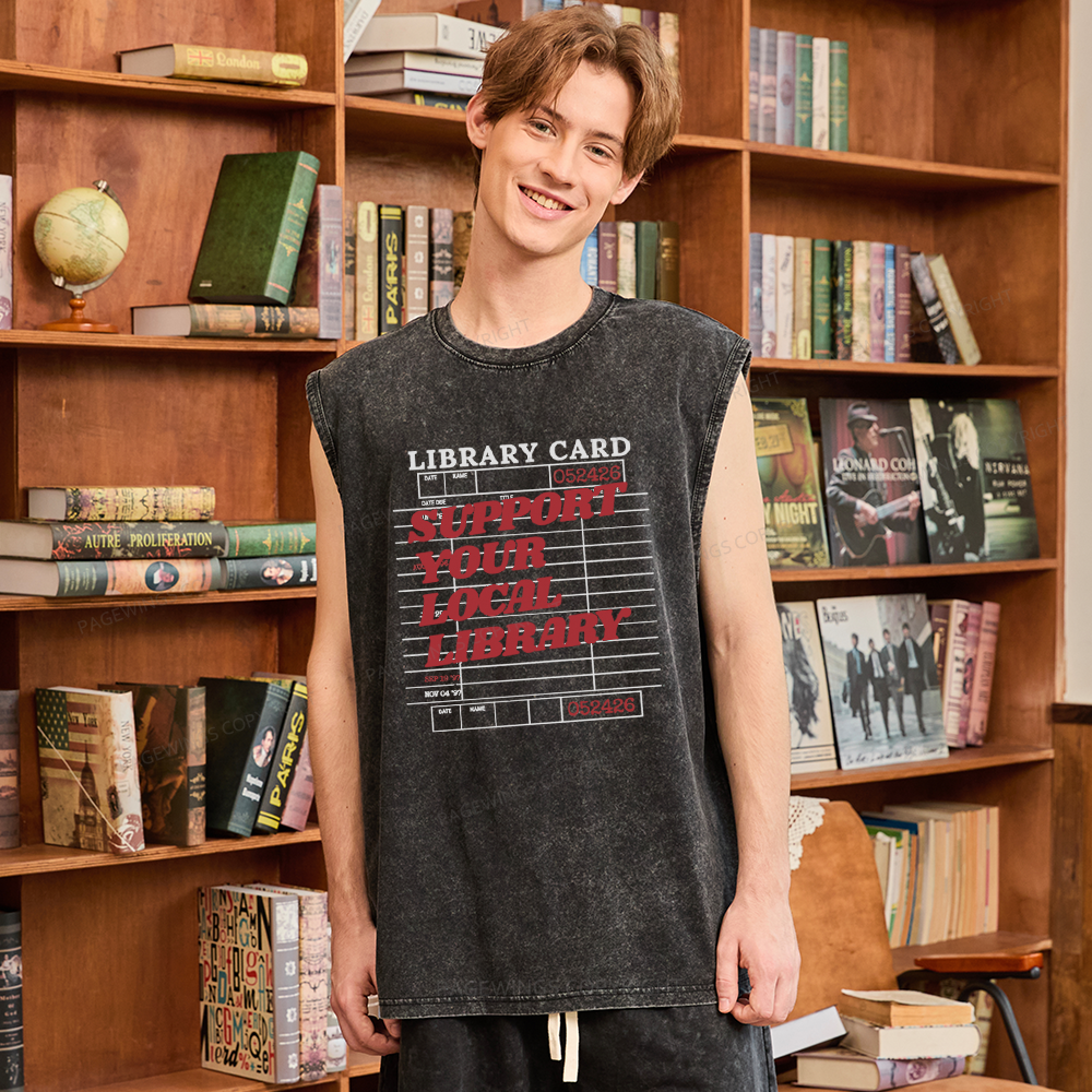 Pagewings Support your Local Library Unisex Washed Tank Top