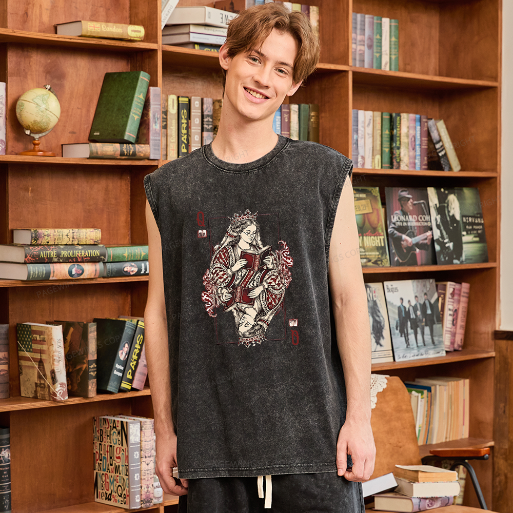 Pagewings Queen of Books Unisex Washed Tank Top