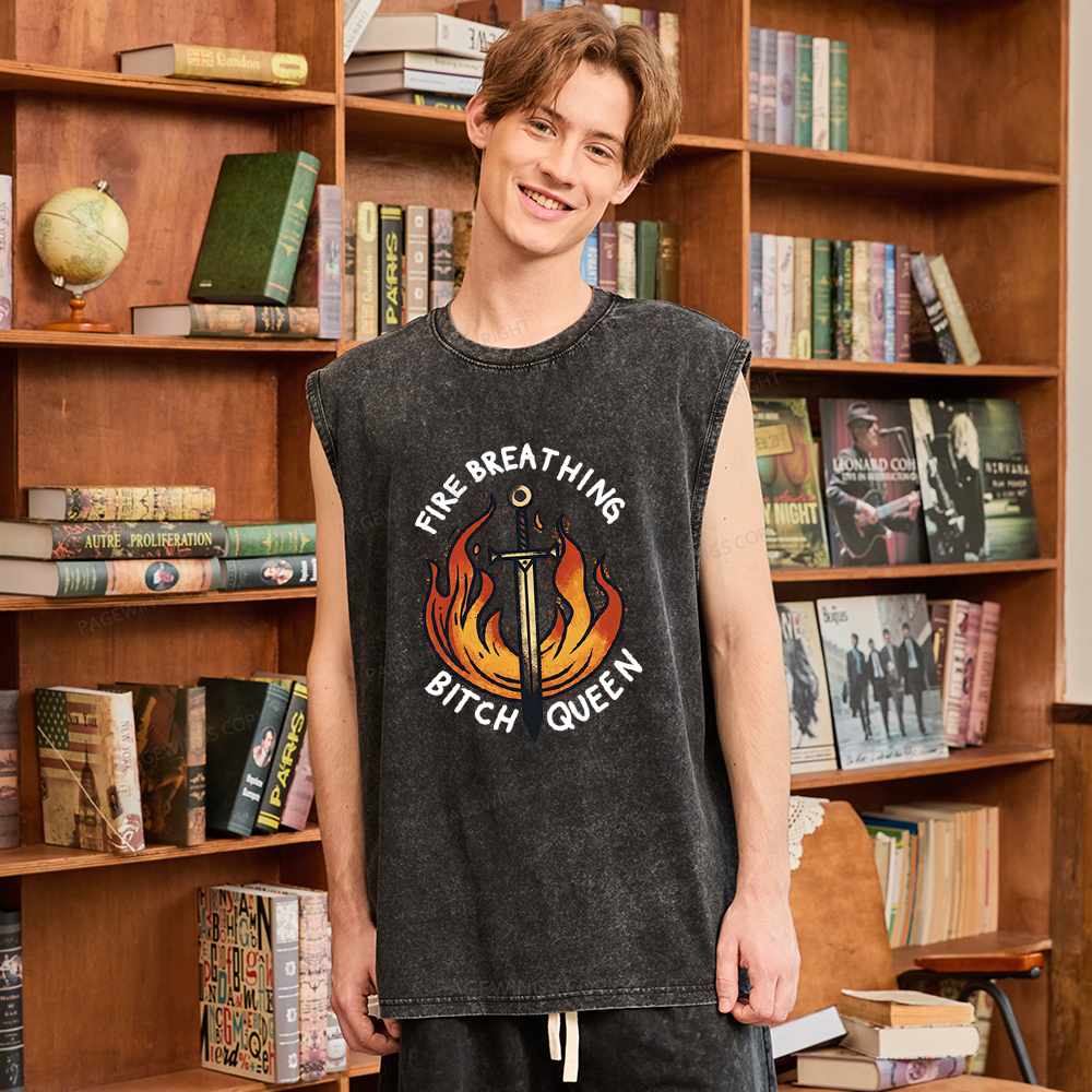 Pagewings Fire Breathing Bitch Queen Unisex Washed Tank Top