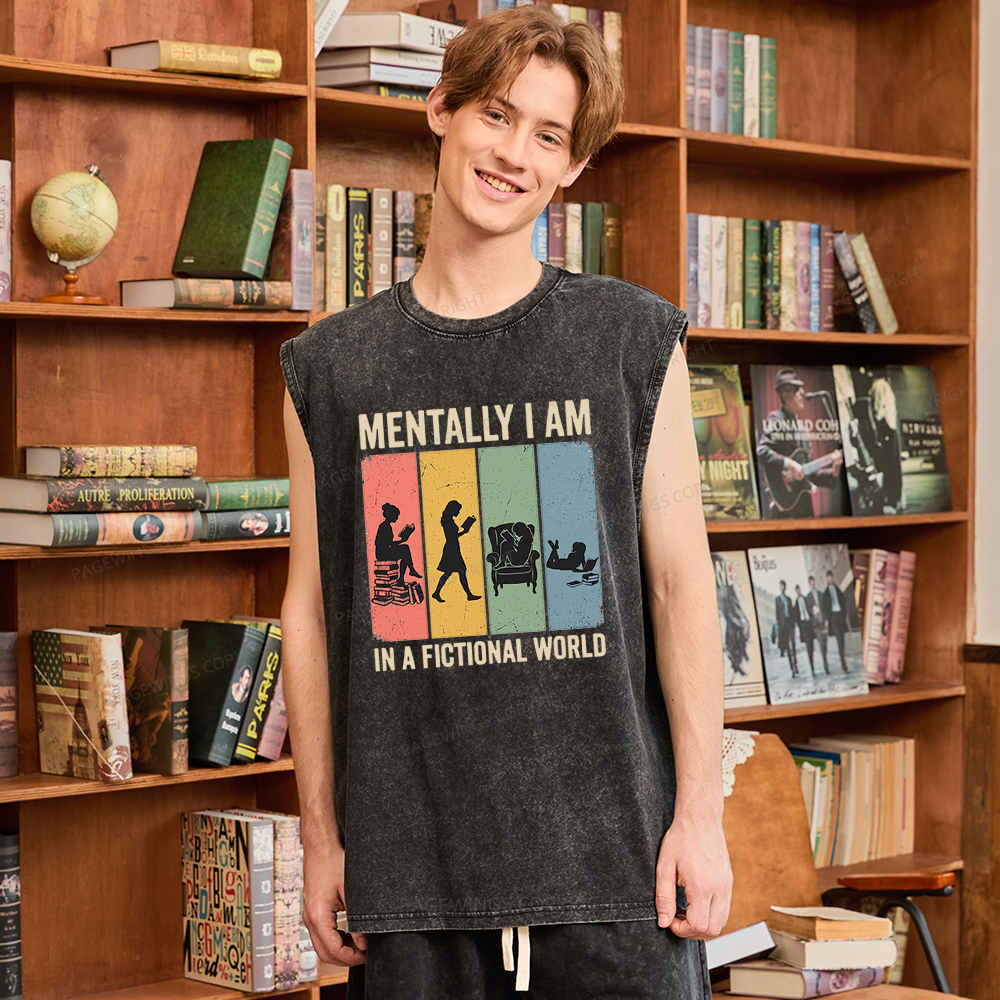 Pagewings Reading In A Fictional World Unisex Washed Tank Top