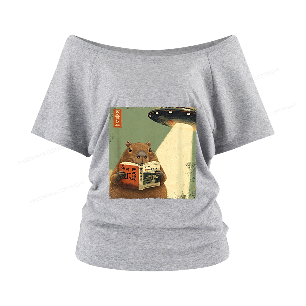 Pagewings Capybara Book Lovers Women Off Shoulder T-shirts