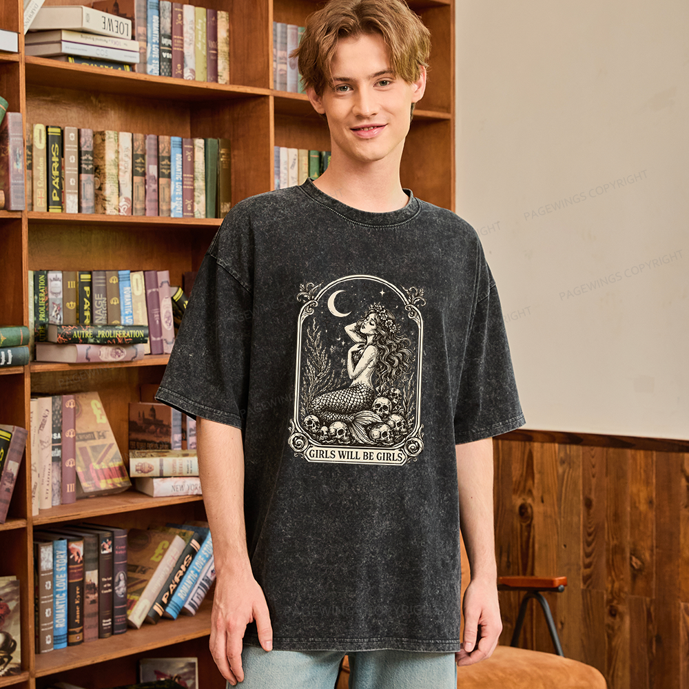 Pagewings Girls Will Be Girls Unisex Washed T-shirt