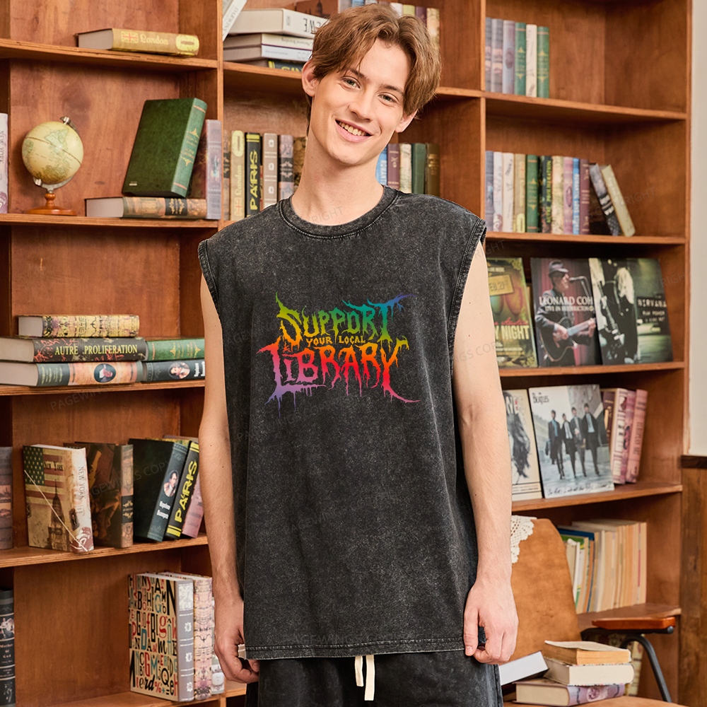 Pagewings Support Your Local Library Unisex Washed Tank Top