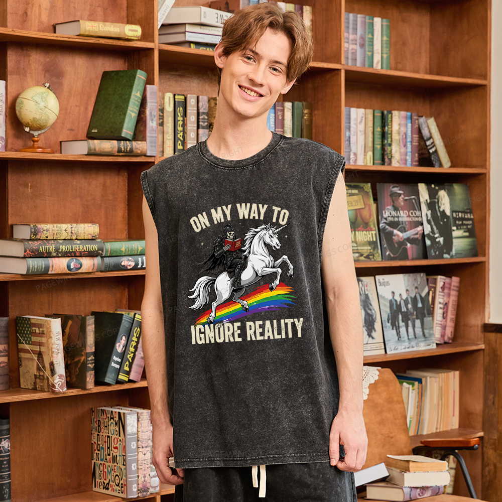 Pagewings On My Way To Ignore Reality Unisex Washed Tank Top