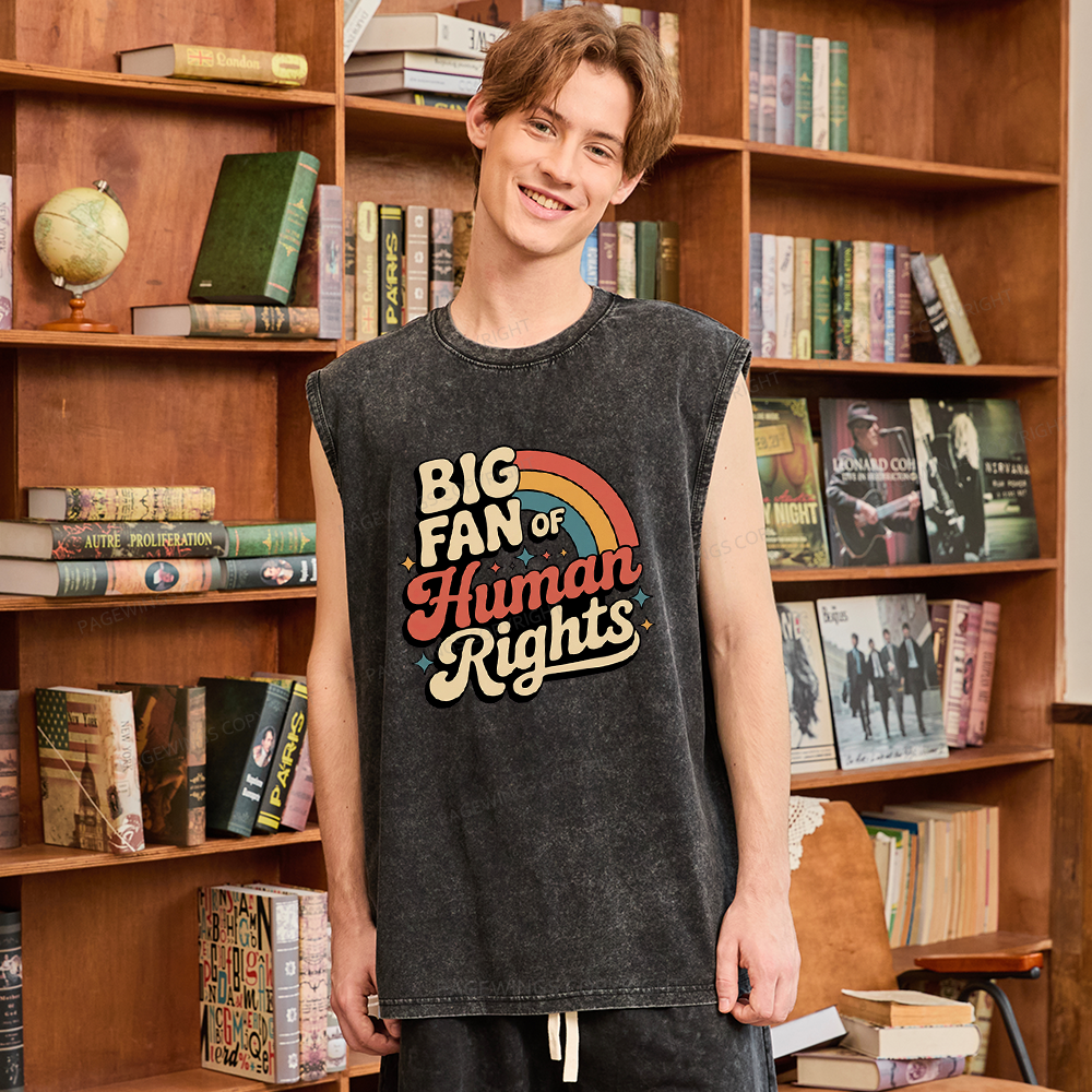 Pagewings Big Fan of Human Rights Unisex Washed Tank Top