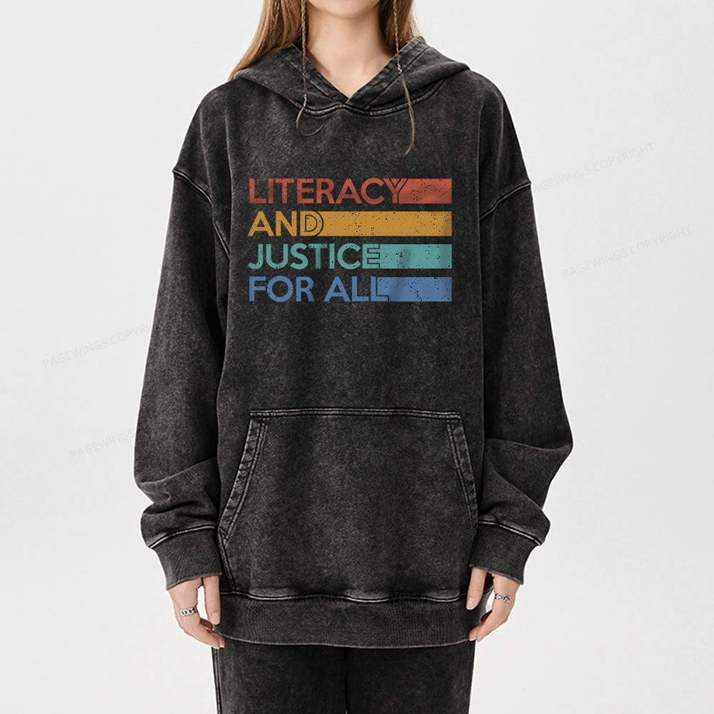 Pagewing Literacy and Justice For All Unisex Washed Hoodie