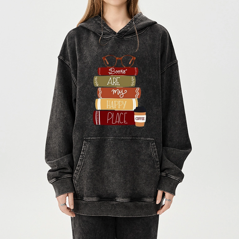Pagewings Books are My Happy Place Unisex Washed Hoodie