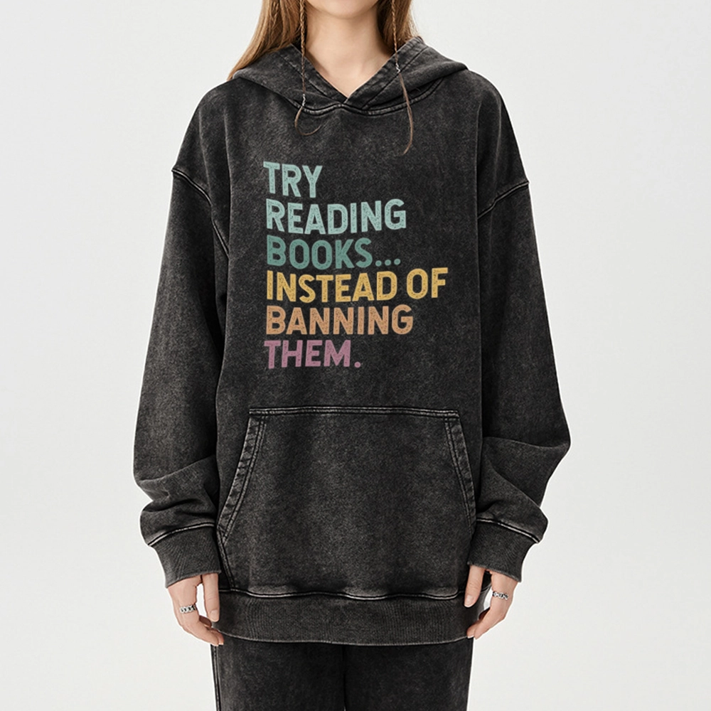 Pagewings Try Reading Books Unisex Washed Hoodie