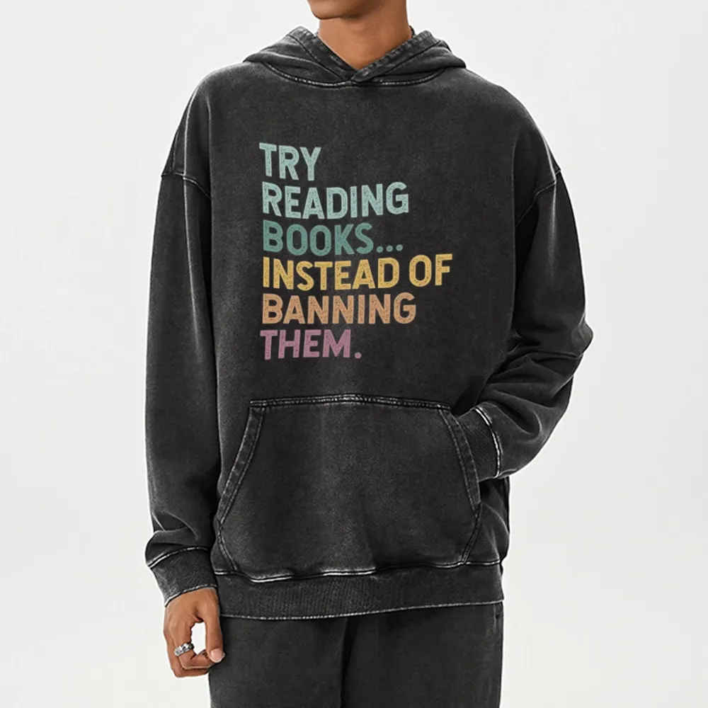 Pagewings Try Reading Books Unisex Washed Hoodie