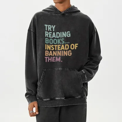 Pagewings Try Reading Books Unisex Washed Hoodie