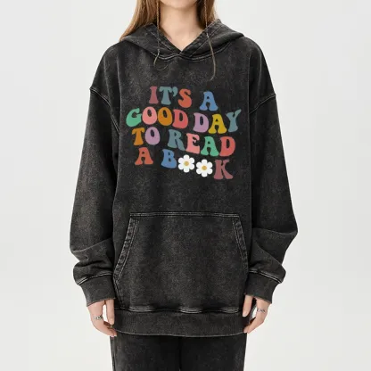 Pagewings It's A Good Day To Read A Book Unisex Washed Hoodie