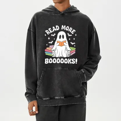 Pagewings Halloween Read More Booooks Unisex Washed Hoodie